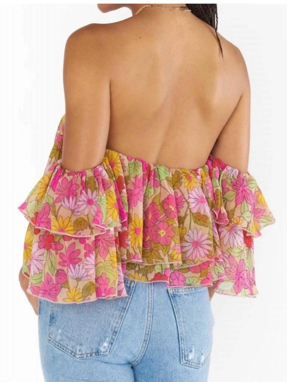 Show Me Your Mumu floral chiffon boho cropped top. - Picture 16 of 16